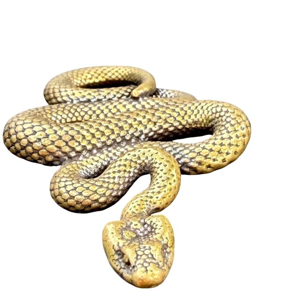 Brass Snake Figurine Coiled Serpent Miniature Paperweight Antique Gold